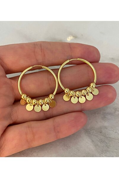 emy by emel luxury silver jewelry Altın Kaplama Pullu Halka Küpe 925 Ayar Gümüş