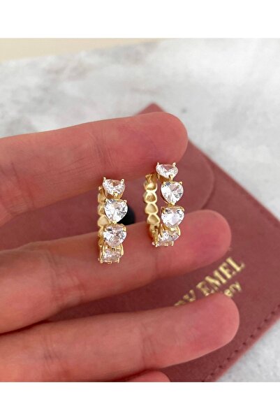 emy by emel luxury silver jewelry Altın Kaplama Taşlı Kalpli Halka Küpe 925 A...