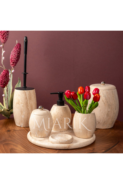 MIARIK DESIGN & DEKORASYON Dekoratif Traverten Mermer Oval Banyo Seti Takımı ...