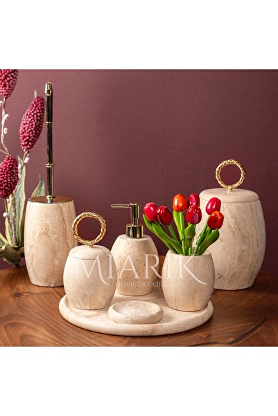 MIARIK DESIGN & DEKORASYON Dekoratif Traverten Mermer Oval Banyo Seti Takımı ...