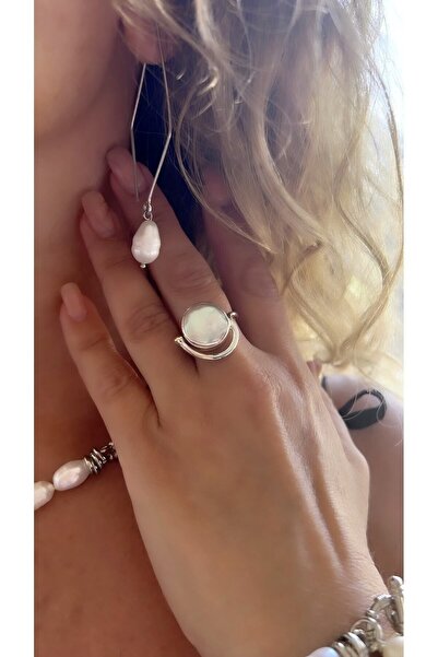 splashtakı 925 Ayar Gümüş Incili Deri Kolye Bileklik Yüzük Küpe Set Takı