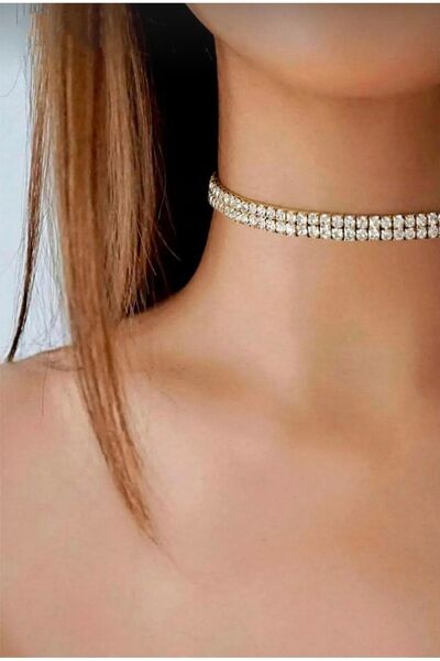 monalisatoka Kadın Çift Sıra Zikron  Taşlı Rhinestone Choker Kolye