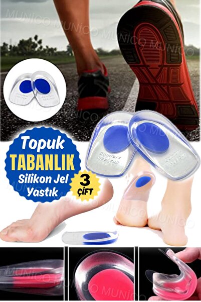 Munico 3 Çift Silikon Jel Tabanlık Topuk Plantar Fasiit Topuk Yastığı Ağrı Em...