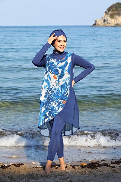 SEBOTEKS Tunik Pareolu Düz Model Taytlı Kapalı Tesettür Mayo 3390