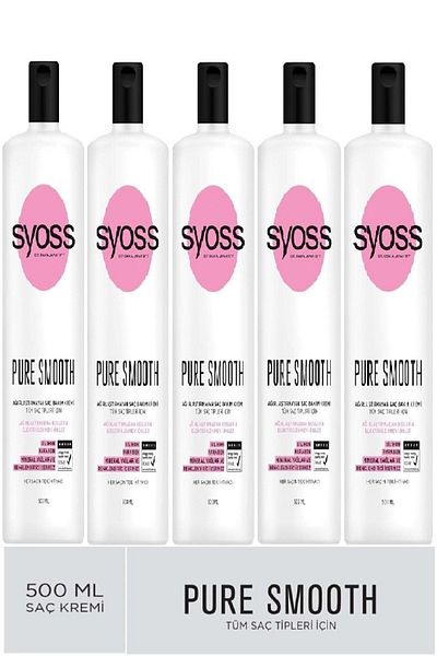Syoss Pure Smooth Nourishing & Prevent Frizz Hair Care Cream 500 Ml X 5 Pieces