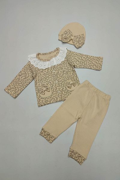 Peki Cotton Leopard Bow 3-Piece Zibin Set - Baby Add 5 Pay 4 Newborn Gift 15278
