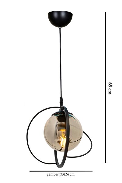 avizade Tekli Siyah Füme Camlı Avize-modern-endüstriyel-sarkıt Avize-salon-mutfak-çocuk Odası-oturma Odası