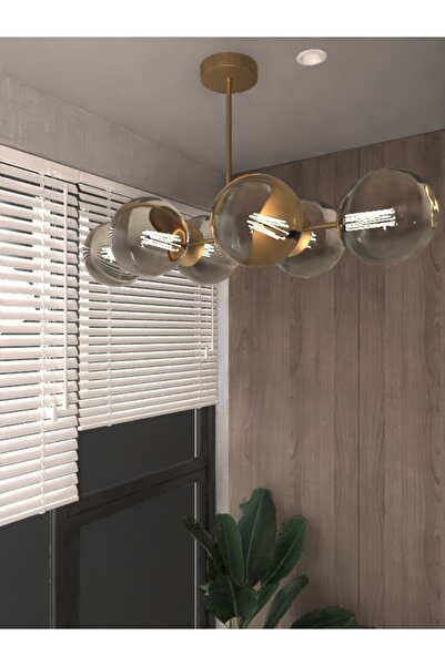 avizade Vella 6'lü Glop Füme Rengi Cam Detaylı Modern Lüks Avize