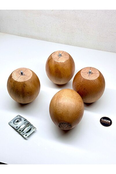 lazzir handle أرجل كروية خشبية بارتفاع 13 سم - قطر 9.5 - مجموعة أرجل مكونة من...