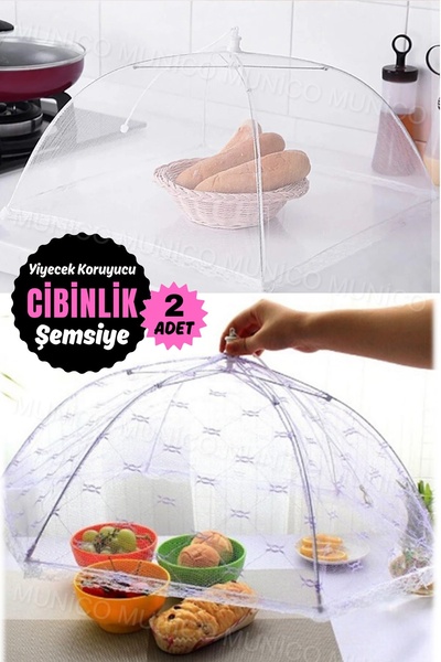 Munico 2 Adet Pop-Up Gıda Şemsiye örtü ağı Örgü Piknik Barbekü Partisi Anti S...