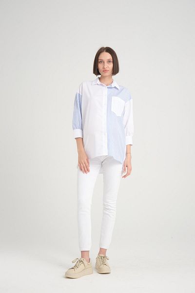 Işşıl IŞIL B104 - Cotton Half Sleeve Striped Maternity Shirt and Tunic