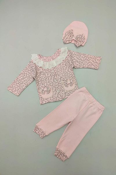 Peki Cotton Leopard Patterned 3-Piece Zibin Set - Baby 5-Piece Gift Set 15278