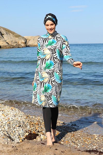 SEBOTEKS Ψηφιακό εμπριμέ Oversize Design Καλσόν κλειστό Hijab μαγιό 3381