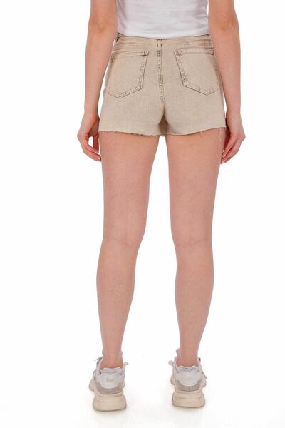 focsel Bej Yüksek Bel Kar Yıkamalı Kadın Kot Mini Şort Etek