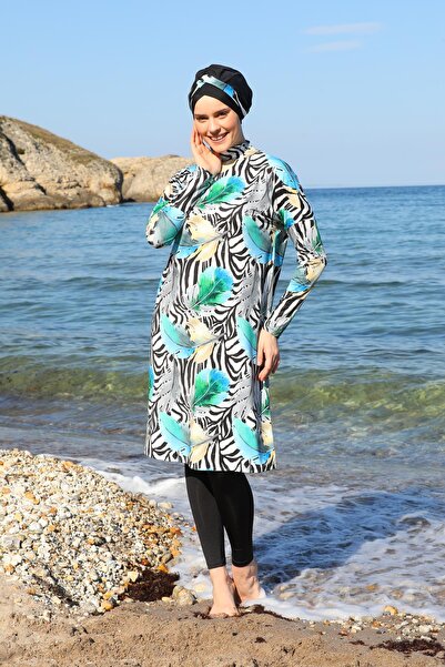 SEBOTEKS Digital Printed Oversize Design Closed Hijab Swimsuit with Tights 3381