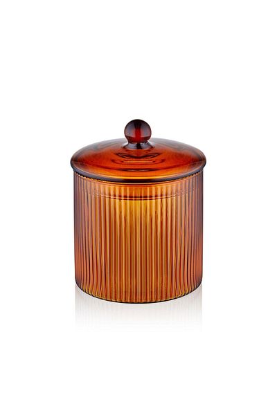 The Mia Amber Glass Sugar Bowl - 9x9x11 cm, Borosilicate Striped Design CAM0442