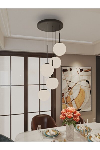 avizade Vega Sarkıt Top Avize Beyaz 5’li Glop Camlı Siyah Dayanıklı Kasa Modern Şık Tasarım Lamba/avize