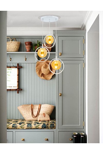 avizade Dünya 3 Lu Tepsi. Glop Bal Rengi Camlı Beyaz Avize. Salon, Mutfak, Ge...