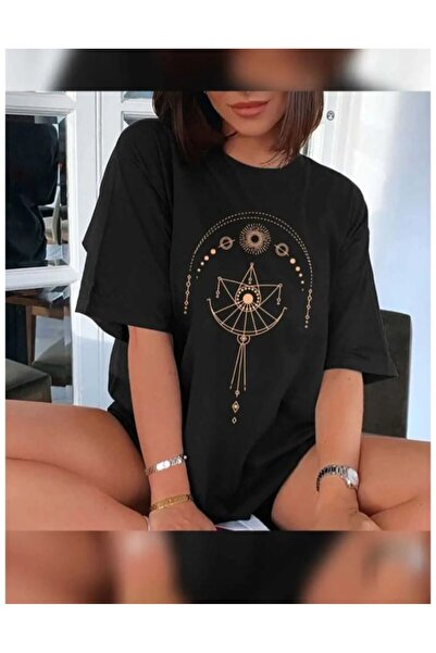 KOZİA OUTDOORS Unisex Μαύρο μπλουζάκι Oversize - Malkocbey Libra Printed