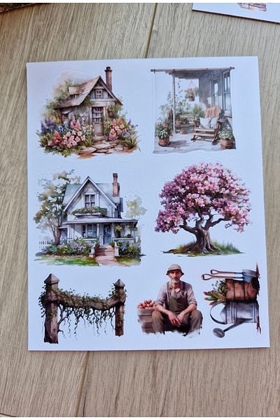 Mona Craftist 2 Φύλλα 13 τμχ Αυτοκόλλητο με θέμα την εξοχή Flower House Village Γλάστρα Farm Αυτοκόλλητο Vintage Αυτοκόλλητο