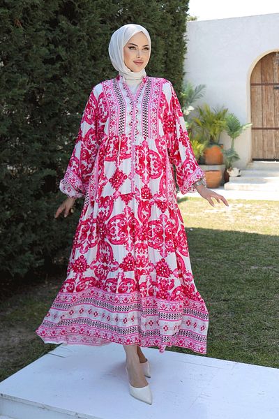 InStyle Casual Φούξια Βισκόζη Μαρμάρινο Φόρεμα