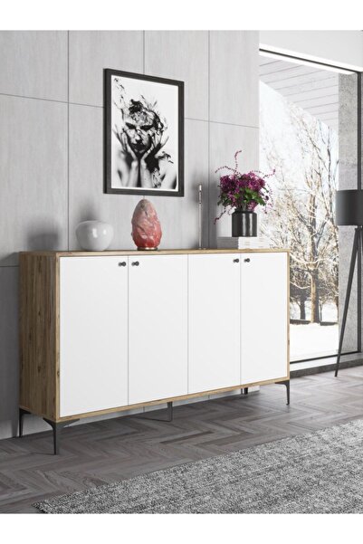 Wood'n Love Hestia 4 Kapaklı Metal Ayaklı 160 Cm Çok Amaçlı Dolap Konsol - At...