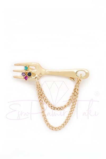Esra Pamir Gastronomi Renkli Taşlı Çatal Broş