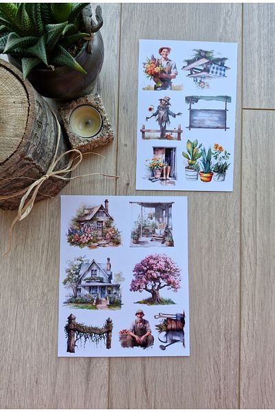Mona Craftist 2 Φύλλα 13 τμχ Αυτοκόλλητο με θέμα την εξοχή Flower House Village Γλάστρα Farm Αυτοκόλλητο Vintage Αυτοκόλλητο