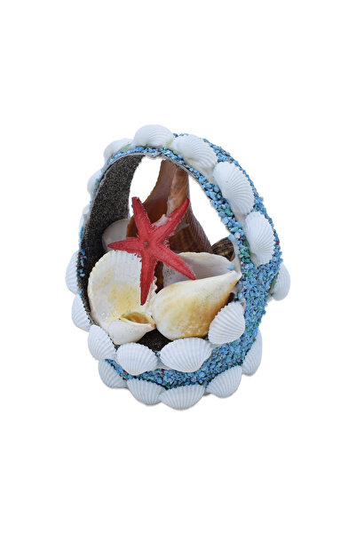 Seashell Basket Blue Decorative Object Figurine