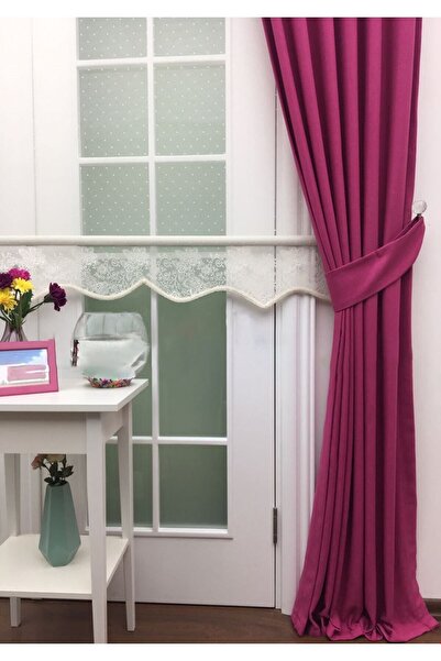 Evdepo Home Crown Honeycomb Texture Fuchsia Solid Color 1/2 Sparse Pleated Soft Background Curtain, Sparse Pleat, Single Wing