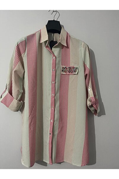 MG striped bead embroidered shirt