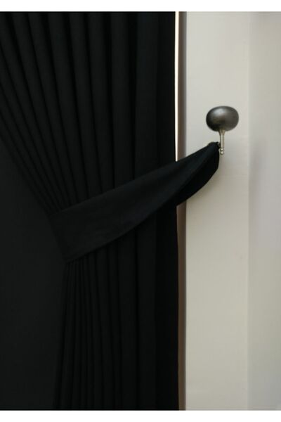 Evdepo Home Crown Black Solid Color Pleated Soft Background Curtain, 1/2 Sparse Pleat, Single Wing