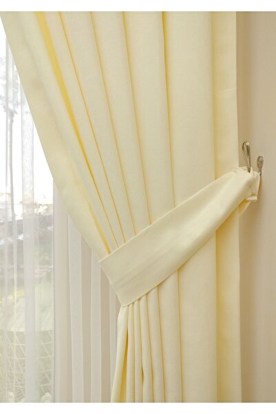Evdepo Home Crown Cream Solid Color Pleated Soft Background Curtain, 1/3 Tight Pleat, Single Wing