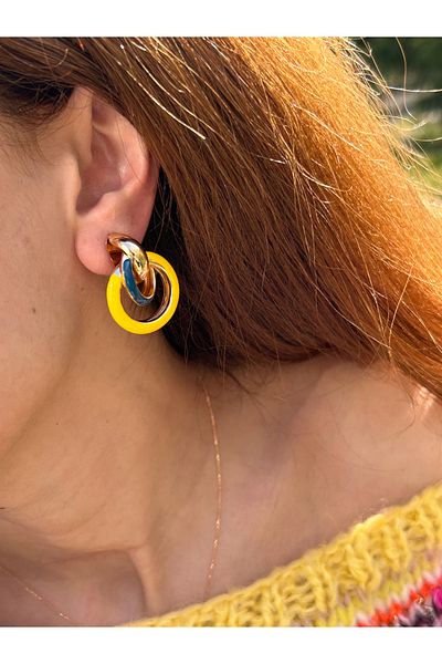 ByMerve Bym128 - Yellow Gold Layer 3.5cm Women's Steel Earrings