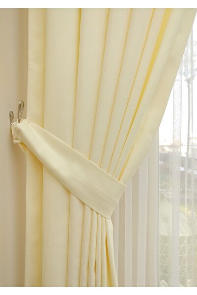 Evdepo Home Crown Cream Solid Color Pleated Soft Background Curtain, 1/3 Tight Pleat, Single Wing