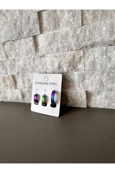 biralışveriş 3-Piece Hoop Set - Multicolored Steel Earrings