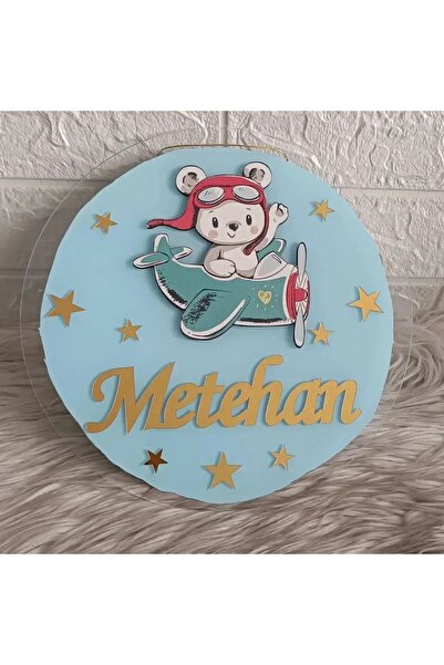 doğrukan Plexiglass Newborn Children's Room Door Ornament with Bear Figure on...