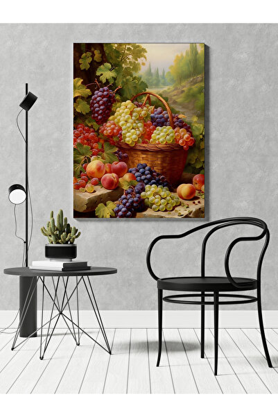 RUGSMODERN Kanvas Tablo Sepetli Çok Renkli Üzümlü Desenli Modern Tablo