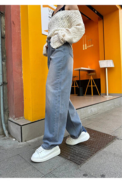 Favorim50ton Comfortable Baggy Jeans - Blue Buckle Detailed, Loose Fitting, Wide Leg Women's Trousers - Loose Chouze