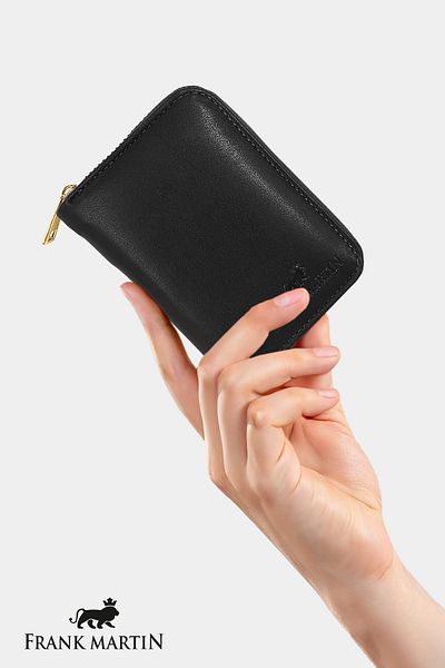 Frank Martin Fashionable Women's Wallet with Zipper with Black Rio Original Box - Paper and Coin Eyes