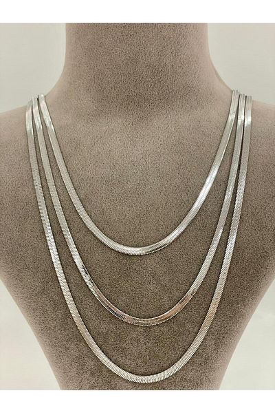 stainless steell طقم قلادة من الفولاذ بسلسلة إيطالية فضية مكونة من 3 قطع - 40/45 سم