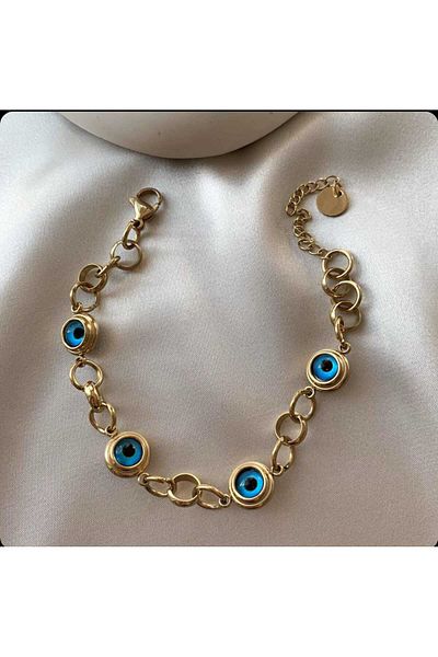 Lujo 4-Eye Steel Bracelet with Evil Eye Beads