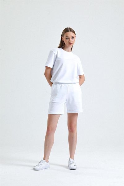 pulur.co White Leg Detailed Pocket High Waist Short Sweat Shorts
