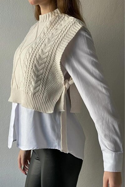 pulur.co Cream Side Tie Knitwear Sweater