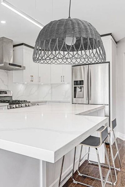 Turkish Belkıs Rattan Rattan Bambu Hasır Sarkıt Gri Antrasit Avize 35 Cm