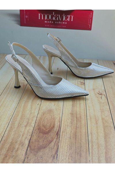 Modavien Beige Women's Evening Dress Shoes - 9 cm, Model 800