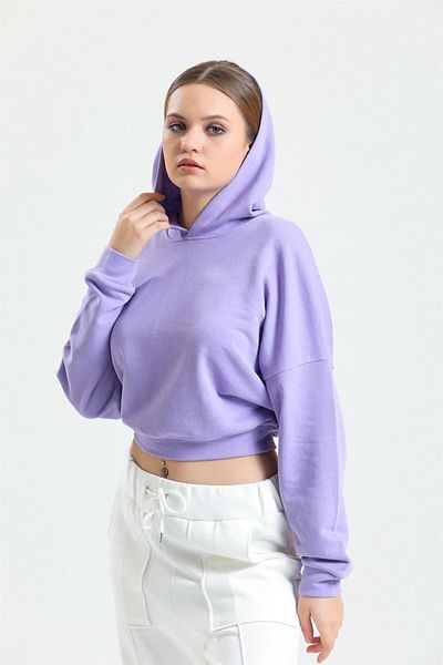 pulur.co Lilac Hooded Crop Sweatshirt