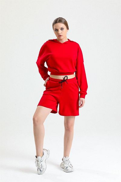 pulur.co Red High Waist 100% Cotton Basic Comfortable Sweat Shorts
