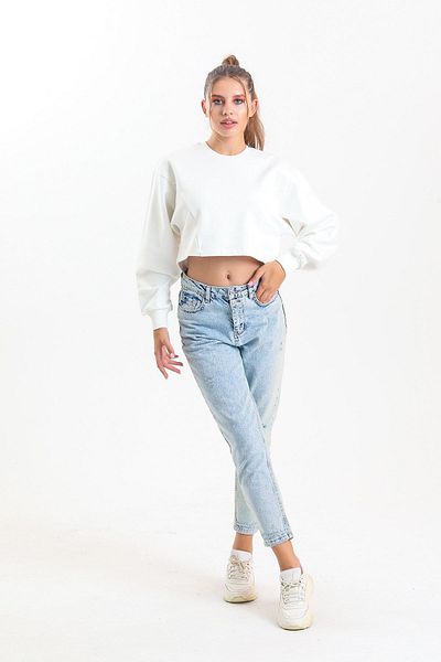 pulur.co Ecru Oversize Crop Sweatshirt
