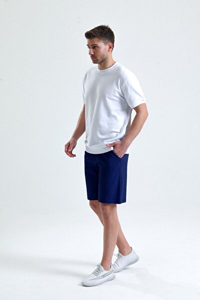 pulur.co Indigo Regular Cut Pocketed 100% Cotton Knitted Two Thread Sweat Shorts